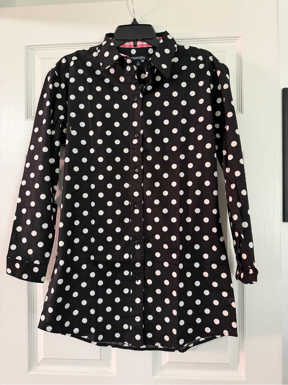 Chadwicks Black Shirt with White Polka Dots